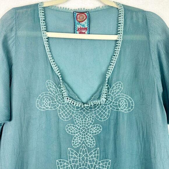 Johnny Was Embroidered Eyelet Crochet Top Size Small V-Neck Long Sleeve Boho - Picture 3 of 6